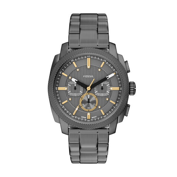 Montre homme Fossil Machine FS6160 – cadran gris bracelet acier inoxydable anthracite – vue de face