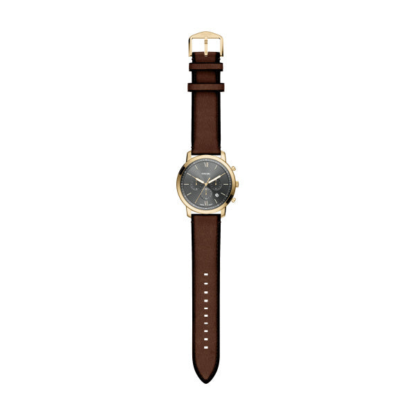 Montre homme Fossil Neutra FS6162 – cadran bleu bracelet cuir marron – vue 6
