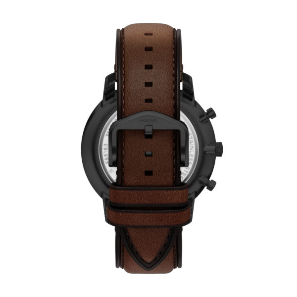 Montre homme Fossil Neutra FS6163 – cadran noir bracelet cuir marron – vue 2