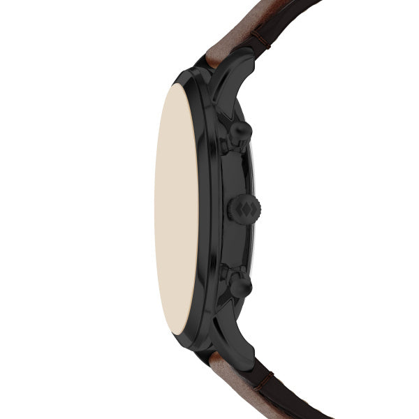 Montre homme Fossil Neutra FS6163 – cadran noir bracelet cuir marron – vue 3