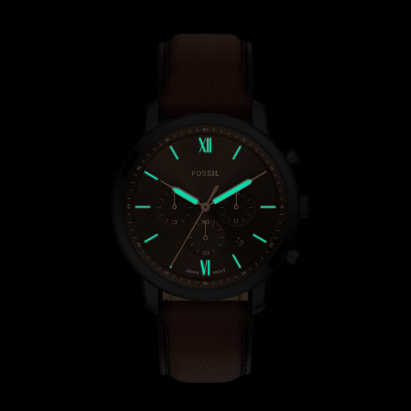 Montre homme Fossil Neutra FS6163 – cadran noir bracelet cuir marron – vue 5
