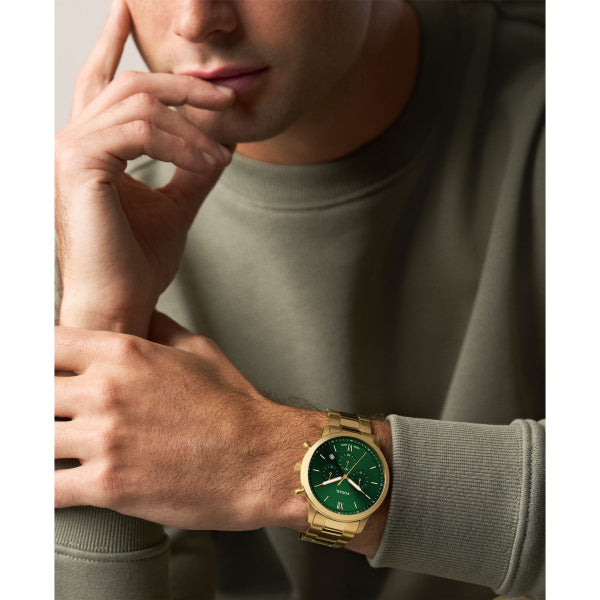 Montre homme Fossil Neutra FS6164 – cadran vert bracelet acier inoxydable doré – vue 4