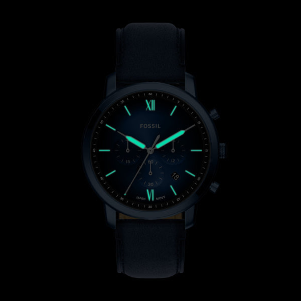 Montre homme Fossil Neutra FS6168 – cadran bleu bracelet cuir bleu – vue 5