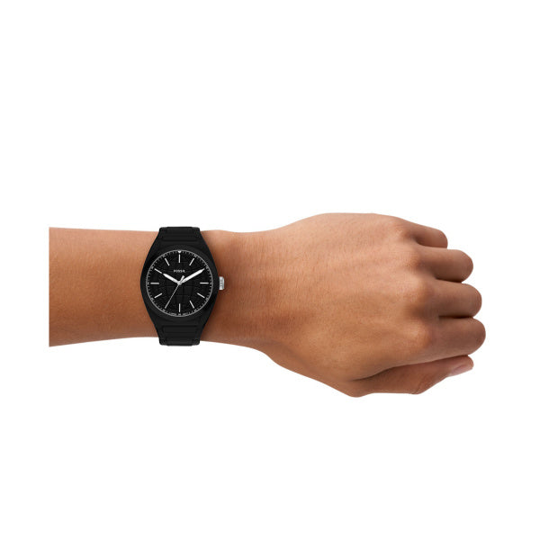 Montre homme Fossil Everett FS6175 – cadran noir bracelet silicone noir – vue 4