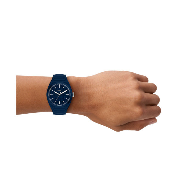 Montre homme Fossil Everett FS6177 – cadran bleu bracelet silicone bleu – vue 4