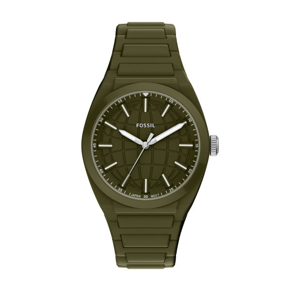 Montre homme Fossil Everett FS6178 – cadran vert bracelet silicone vert – vue de face