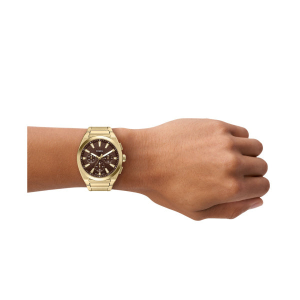Montre homme Fossil Everett FS6184 – cadran marron bracelet acier inoxydable doré – vue 4