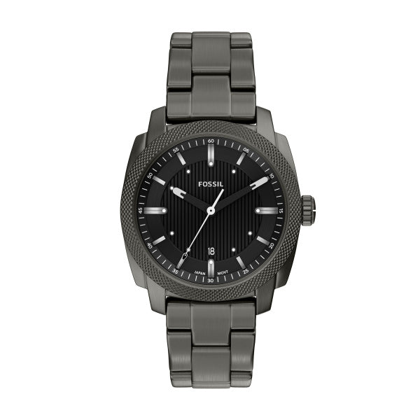 Montre homme Fossil Machine FS6185 – cadran noir bracelet acier inoxydable anthracite – vue de face
