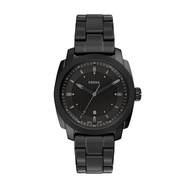 Montre homme Fossil Machine FS6186 – cadran noir bracelet acier inoxydable noir – vue de face