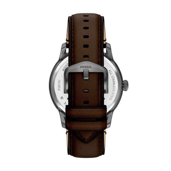 Montre connectée homme Fossil Townsman FS6191 – cadran à affichage négatif bracelet cuir marron – vue 2