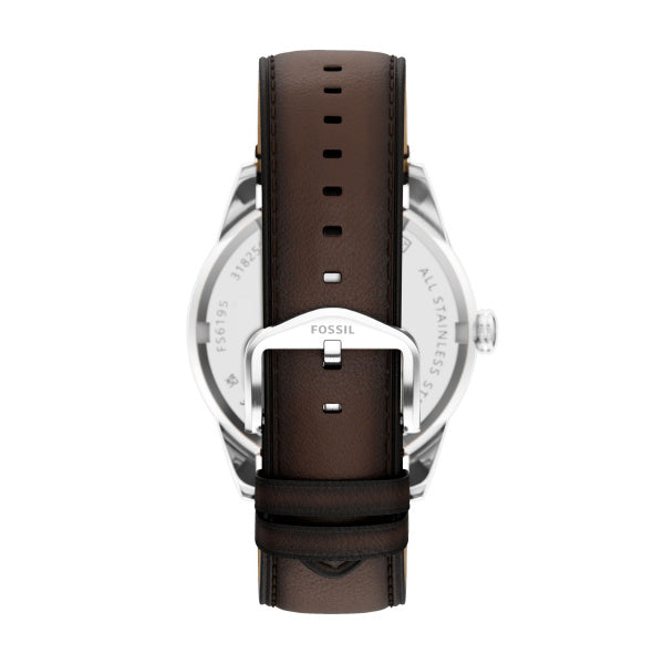 Montre homme Fossil Pearson FS6195 – cadran bleu bracelet cuir marron – vue 2