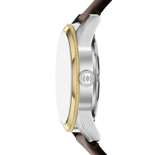 Montre homme Fossil Pearson FS6195 – cadran bleu bracelet cuir marron – vue 3