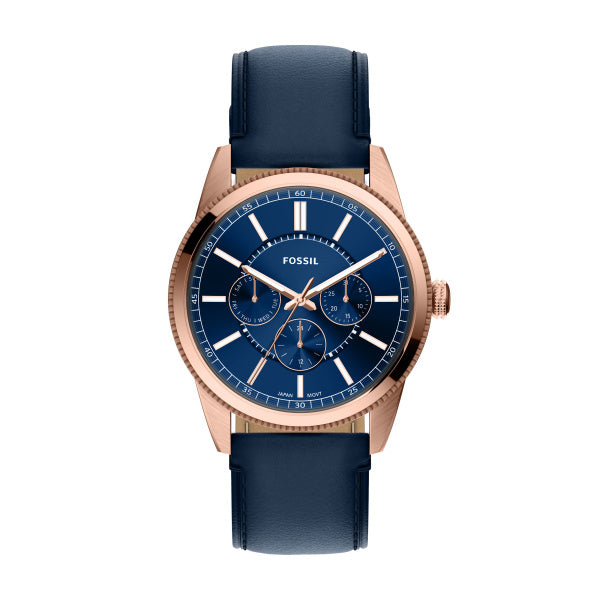 Montre homme Fossil Pearson FS6196 – cadran bleu bracelet cuir bleu – vue de face