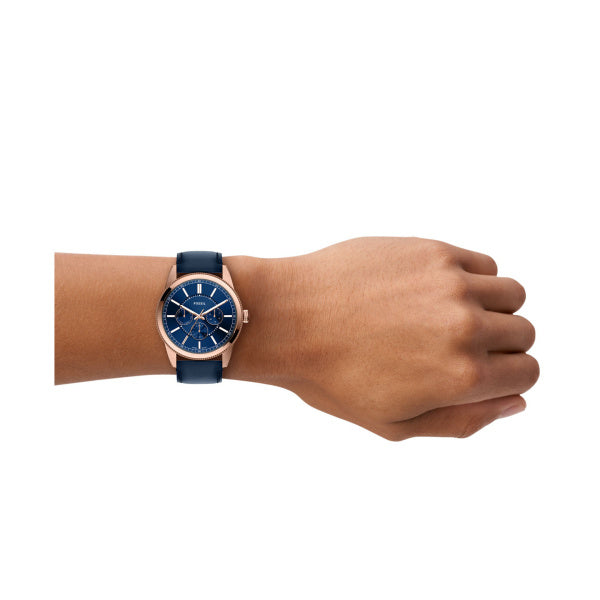 Montre homme Fossil Pearson FS6196 – cadran bleu bracelet cuir bleu – vue 4