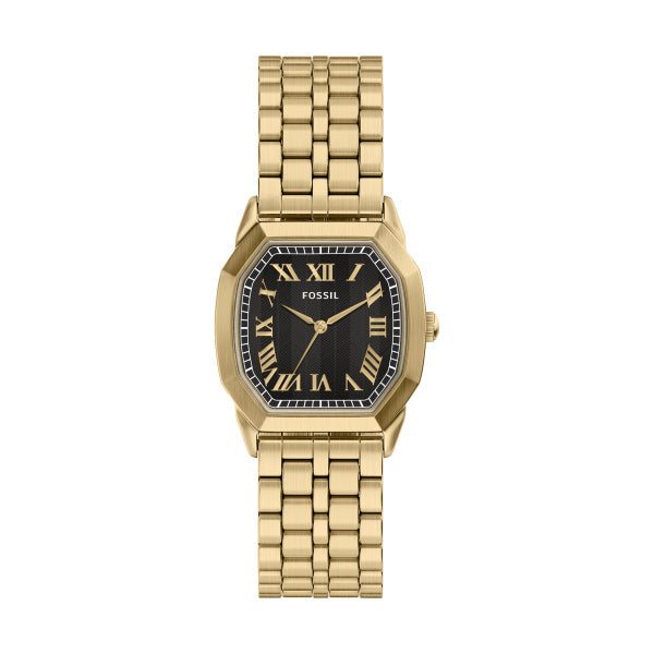 Montre homme Fossil Harlow FS6213 – cadran noir bracelet acier doré – vue de face