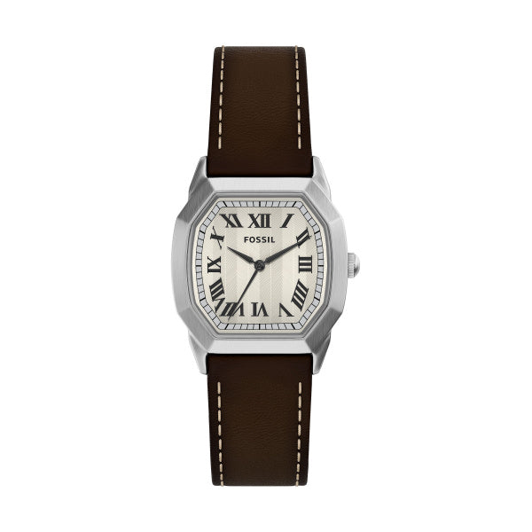 Montre homme Fossil Harlow FS6214 – cadran crème bracelet cuir marron – vue de face