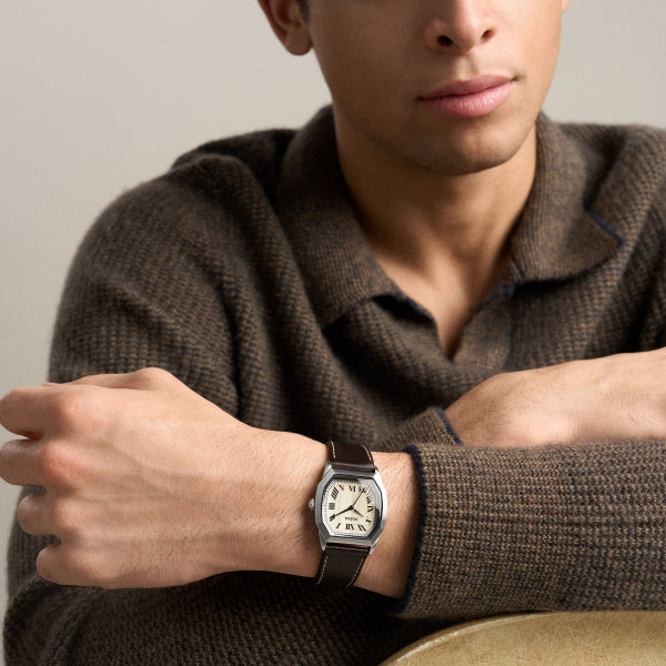 Montre homme Fossil Harlow FS6214 – cadran crème bracelet cuir marron – vue 5