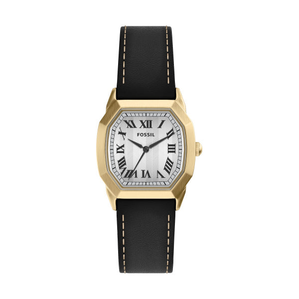Montre homme Fossil Harlow FS6215 – cadran argenté bracelet cuir noir – vue de face