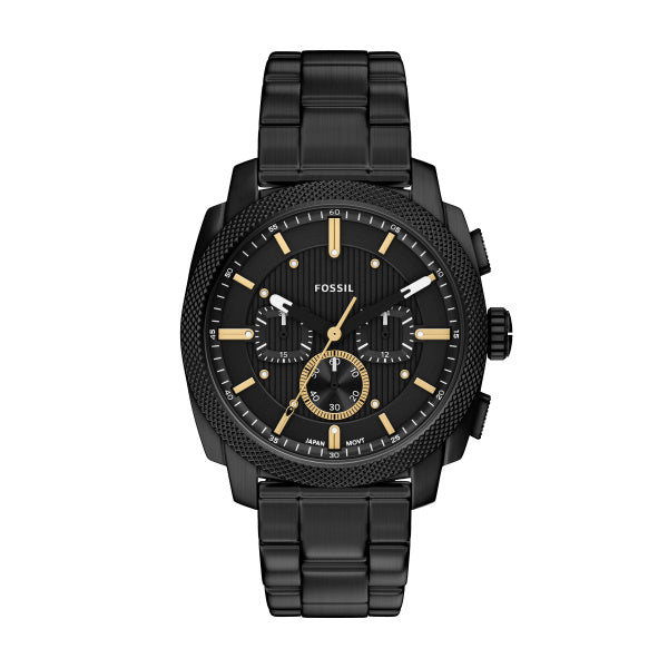 Montre homme Fossil Machine FS6222 – cadran noir bracelet acier noir – vue de face