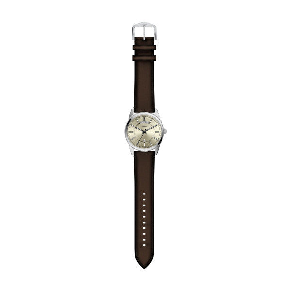 Montre homme Fossil Pearson FS6223 – cadran argenté bracelet cuir marron – vue 5