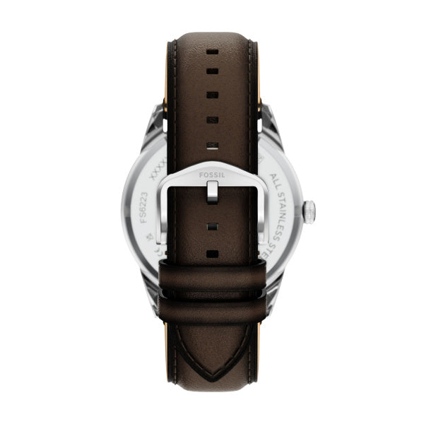 Montre homme Fossil Pearson FS6223 – cadran argenté bracelet cuir marron – vue 2
