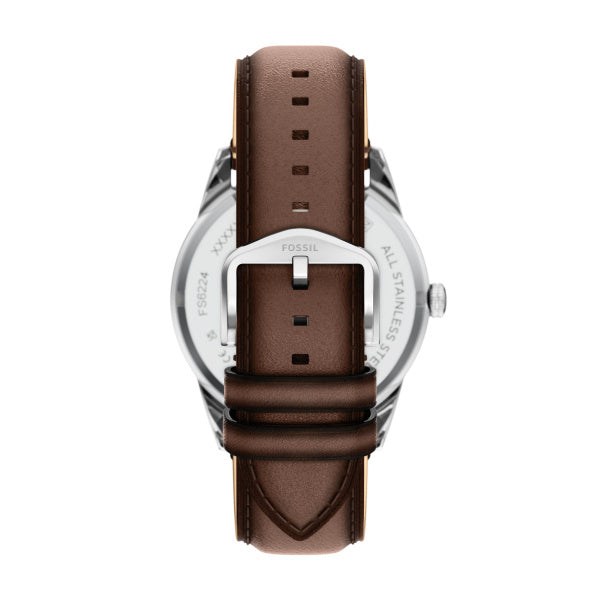 Montre homme Fossil Pearson FS6224 – cadran bleu bracelet cuir marron – vue 2