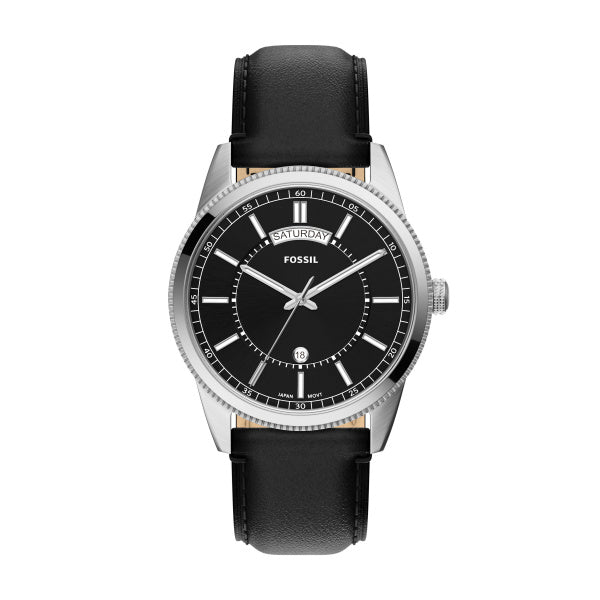 Montre homme Fossil Pearson FS6225 – cadran noir bracelet cuir noir – vue de face