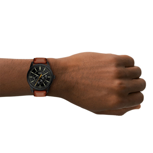 Montre homme Fossil Pearson FS6239 – cadran noir bracelet cuir marron – vue 4