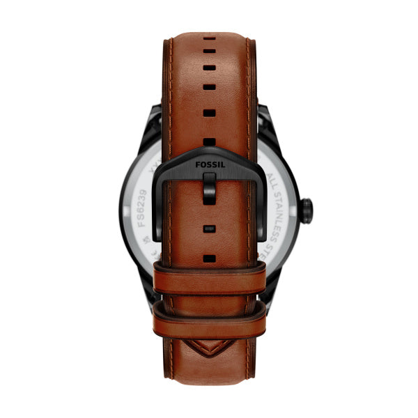 Montre homme Fossil Pearson FS6239 – cadran noir bracelet cuir marron – vue 2