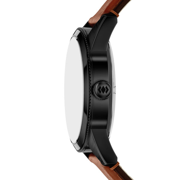 Montre homme Fossil Pearson FS6239 – cadran noir bracelet cuir marron – vue 3