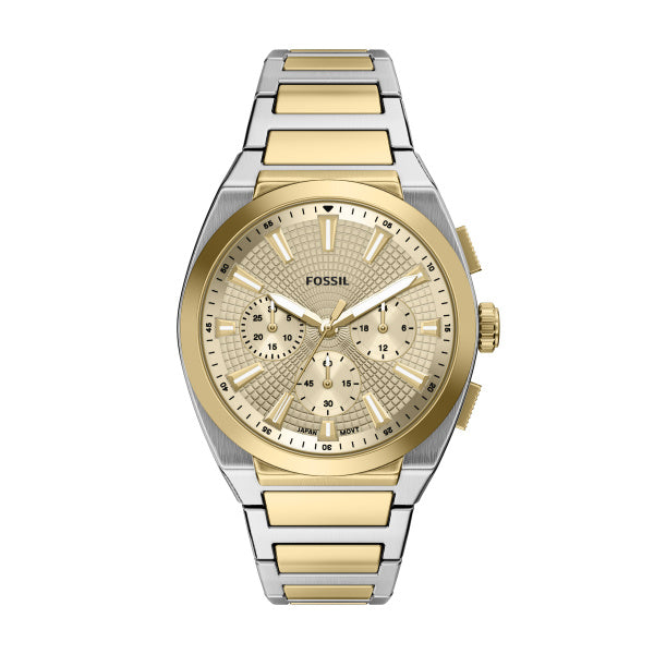 Montre homme Fossil Everett FS6243 – cadran doré bracelet acier bicolore – vue de face