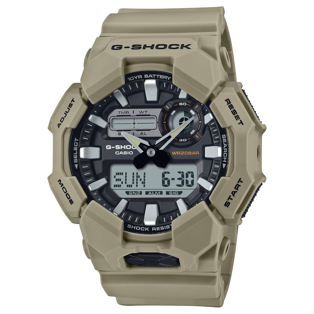 Collection G-Shock - GA-010-5AER - Montre Casio – grand boîtier marron, bracelet en résine bio marron – vue de face