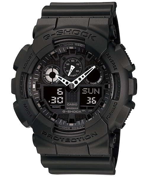 Collection G-Shock - GA-100-1A1ER - Montre Casio – grand boîtier noir, bracelet en résine noire – vue de face