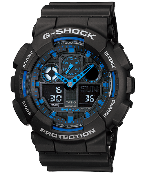 Collection G-Shock - GA-100-1A2ER - Montre Casio – grand boîtier noir, bracelet en résine noire – vue de face