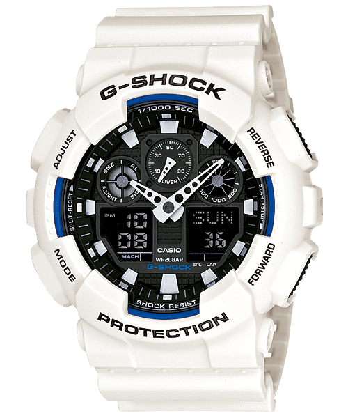 Collection G-Shock - GA-100B-7AER - Montre Casio – boîtier et bracelet en résine mate blanc et noir – vue de face