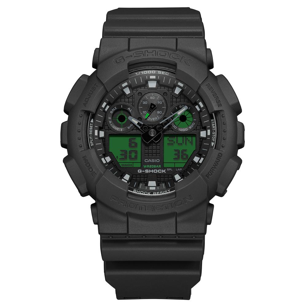 Collection G-Shock - GA-100BEG-1AER - Montre Casio – grand boîtier en résine noir, écran à touches vert électrique, bracelet en résine noir – vue 3