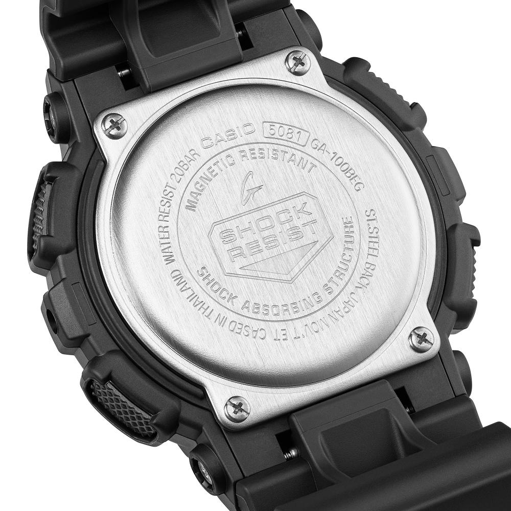 Collection G-Shock - GA-100BEG-1AER - Montre Casio – grand boîtier en résine noir, écran à touches vert électrique, bracelet en résine noir – vue 6