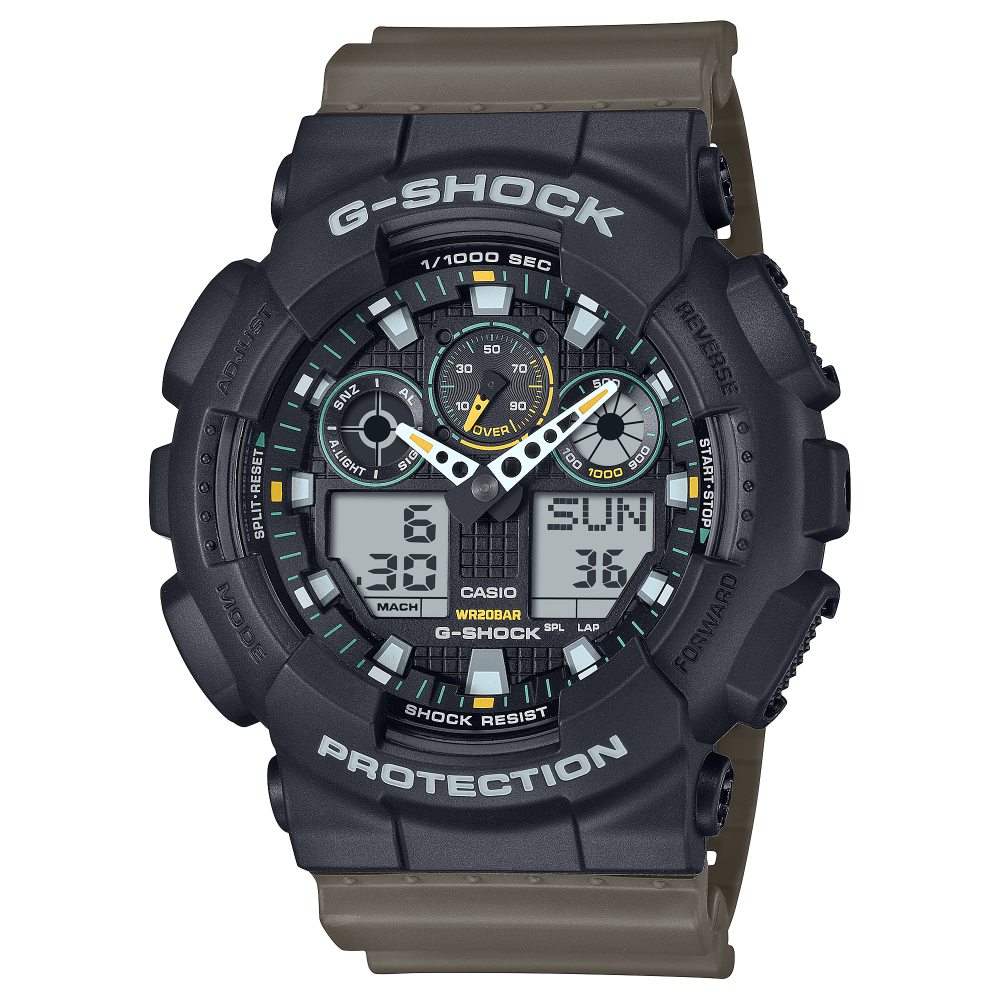 Collection G-Shock - GA-100TU-1A3ER - Montre Casio – grand boîtier en résine noire à trois cadrans, bracelet en résine noire – vue de face