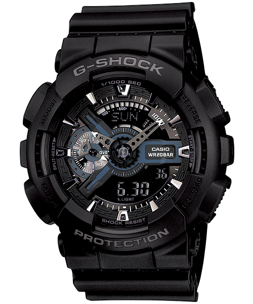 Collection G-Shock - GA-110-1BER - Montre Casio – grand boîtier et bracelet en résine noirs, index argentés – vue de face