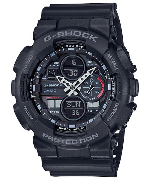 Collection G-Shock - GA-140-1A1ER - Montre Casio – grand boîtier en résine noir, bracelet en résine noir, affichage à aiguilles et écran – vue de face