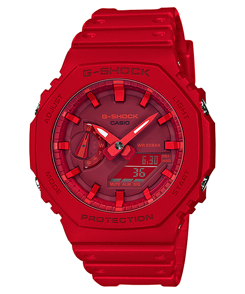 Collection G-Shock - GA-2100-4AER - Montre Casio – boîtier rouge, bracelet en résine rouge – vue de face