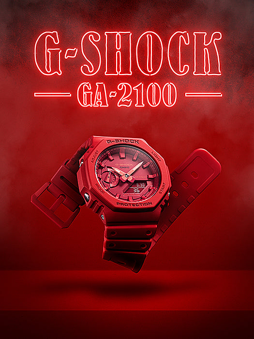 Collection G-Shock - GA-2100-4AER - Montre Casio – boîtier rouge, bracelet en résine rouge – vue 4