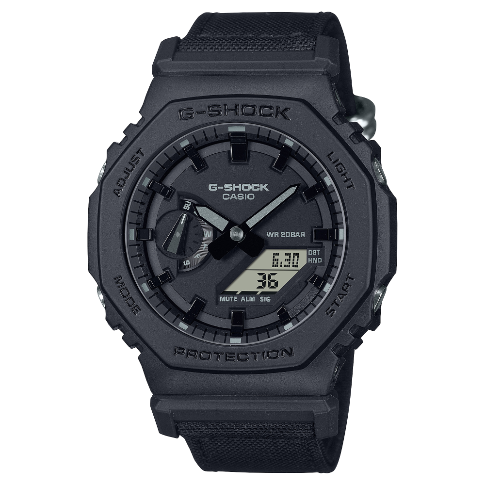 Collection G-Shock - GA-2100BCE-1AER - Montre Casio – boîtier octogonal noir, bracelet en tissu Cordura noir – vue de face