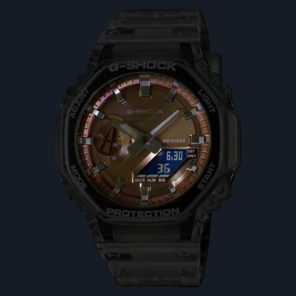 Collection G-Shock - GA-2100BM-7A5ER - Montre Casio – boîtier octogonal et bracelet translucides clairs, cadran métallique or rose – vue 7