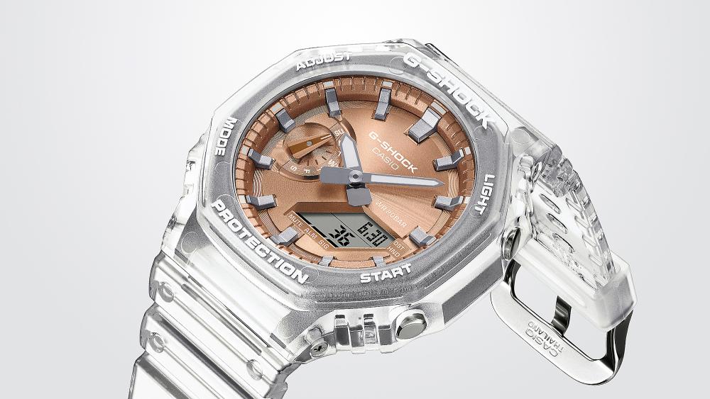 Collection G-Shock - GA-2100BM-7A5ER - Montre Casio – boîtier octogonal et bracelet translucides clairs, cadran métallique or rose – vue 6