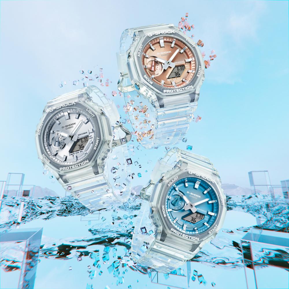 Collection G-Shock - GA-2100BM-7A5ER - Montre Casio – boîtier octogonal et bracelet translucides clairs, cadran métallique or rose – vue 8
