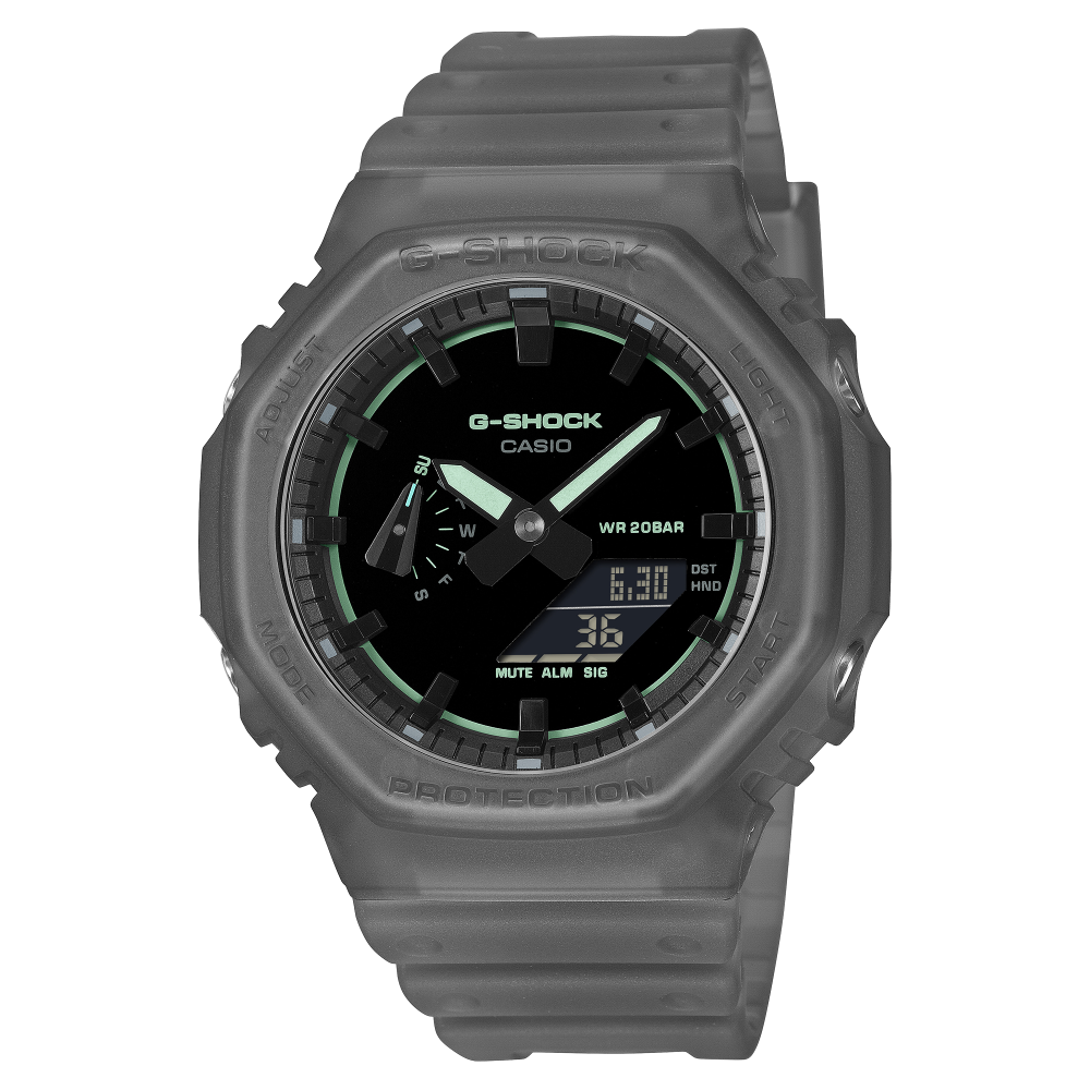 Collection G-Shock - GA-2100K-1AER - Montre Casio – boîtier et bracelet en résine translucide mate noire, cadran noir laqué – vue de face