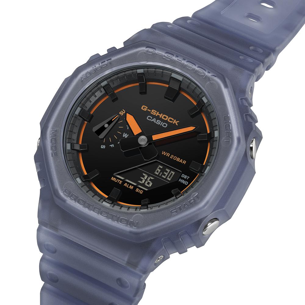 Collection G-Shock - GA-2100K-2AER - Montre Casio – boîtier en carbone et résine bleu translucide mat, cadran noir laqué, bracelet en résine bleu translucide – vue 4
