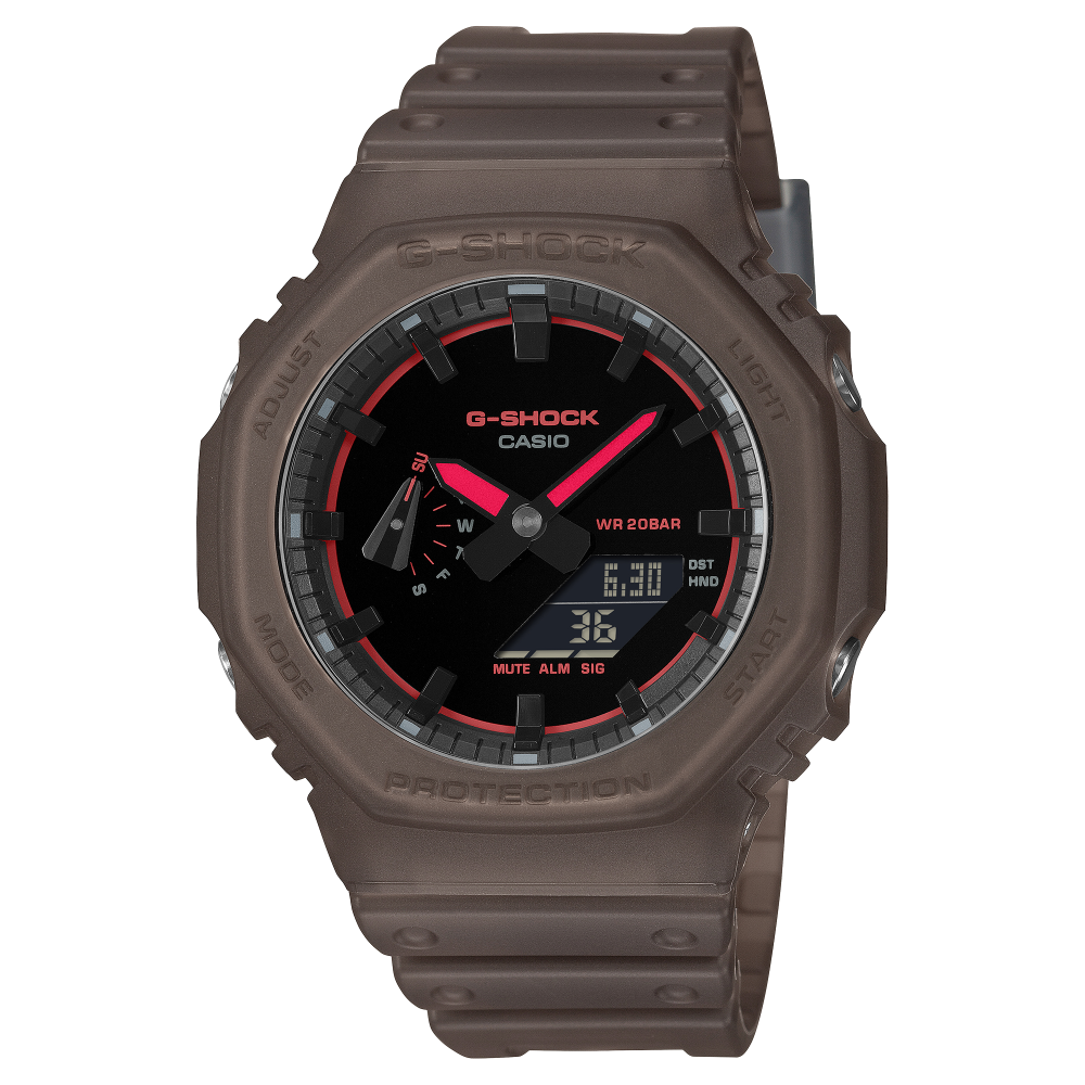 Collection G-Shock - GA-2100K-5AER - Montre Casio – boîtier et bracelet en résine translucide mate, coloris marron – vue de face