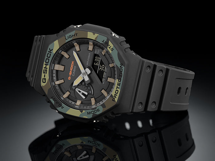 Collection G-Shock - GA-2100SU-1AER - Montre Casio – boîtier noir à lunette imprimée camouflage, bracelet en résine noire – vue 2